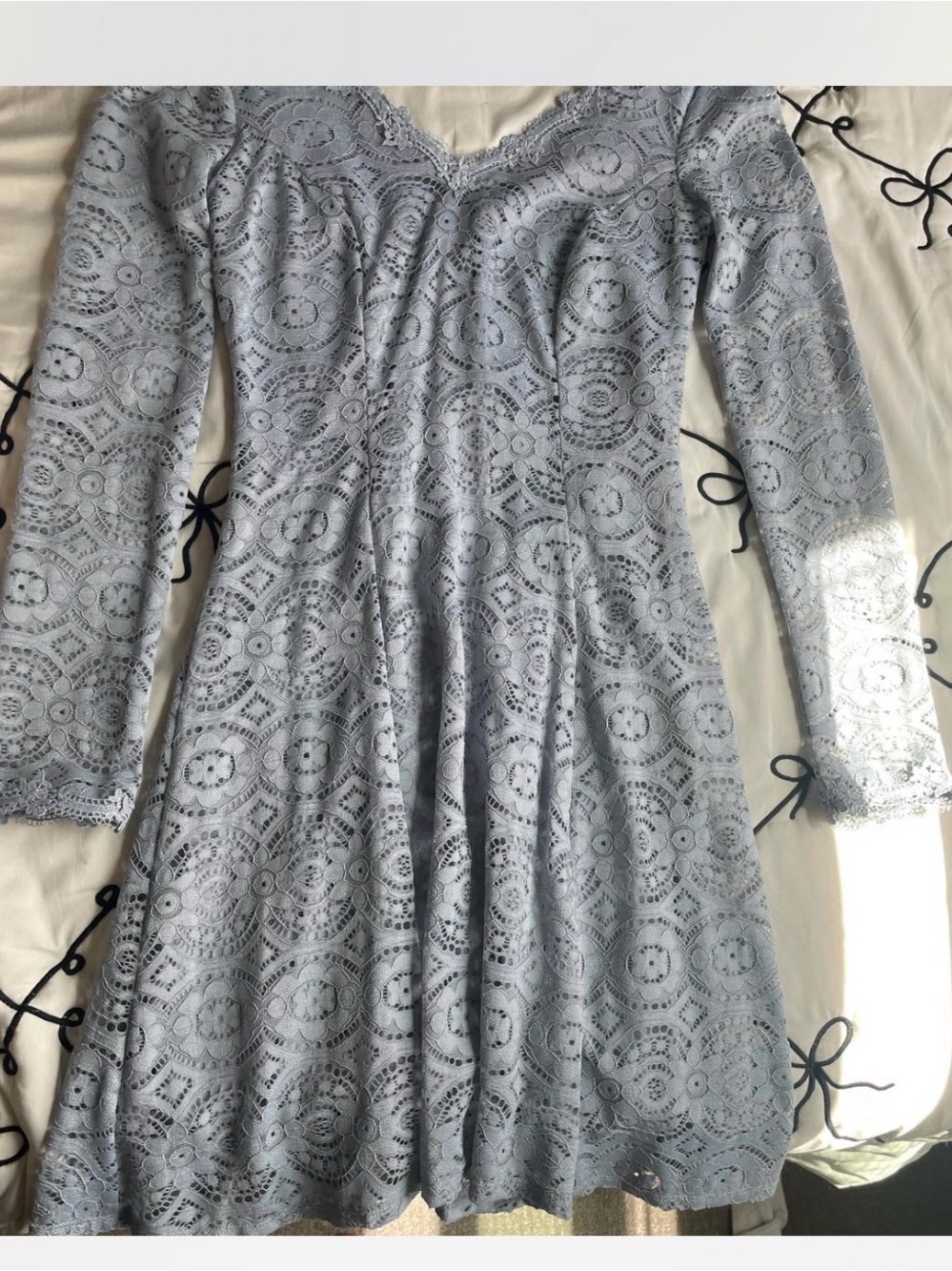 Lace Fit & Flare Long Sleeve Dress - Light blue